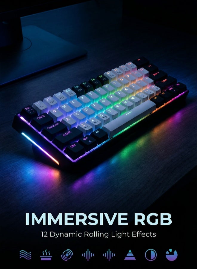 AOR Esports Keyboard, gaming keyboard, red axis, Arabic keycap, Arabic keyboard, 12 RGB scrolling lighting effect, Type-C interface, 61 compact key design, wired keyboard, white keyboard - Image 2